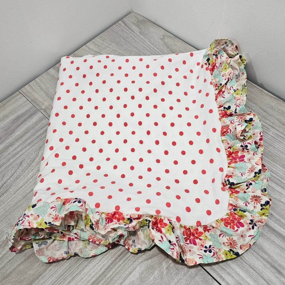 Haute Baby White Pink Polka Dot Circle Blanket Ruffle Floral Baby Meadow Flower